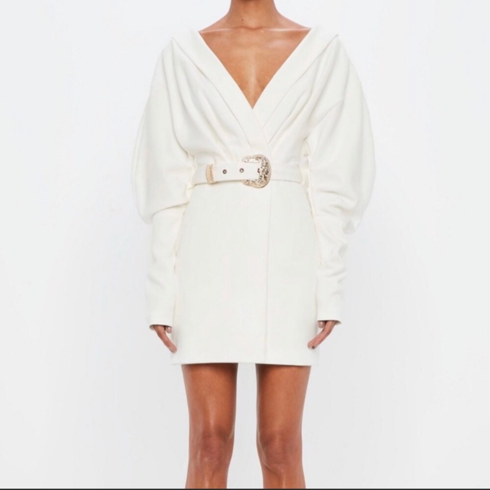 Cream gold belted dress
